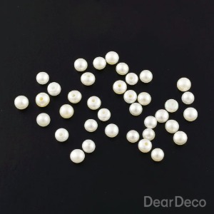 담수진주 세미라운드 납작 반구멍 크림(약3~3.5mm)(5개)상급 초미니 진주귀걸이재료 p2202-04