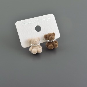 후로킹 진주목걸이 곰 귀걸이 은침(1쌍) m2312-13